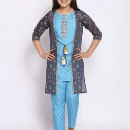 AURELIA Girls Blue Printed Layered Kurta with Trousers-image-44