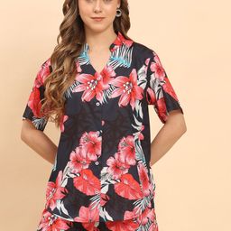 Moda Rapido Floral Printed Mandarin Collar Shirt With Shorts-image-75