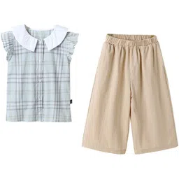 StyleCast Girls Green Checked Pure Cotton Top With Trouser-image-76