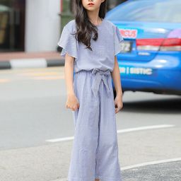 StyleCast Girls Blue Striped Pure Cotton Top with Pyjamas-image-64