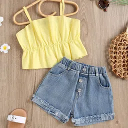 INCLUD Girls Shoulder Straps  Top With Denim Shorts Set-image-23