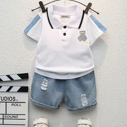 INCLUD Boys Polo Collar T-shirt with Denim Shorts-image-36