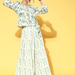 ZIYAA Green Printed Pure Cotton Top With Palazzos-image-25