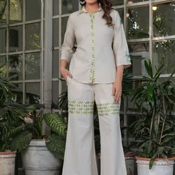 KALINI Embroidered Shirt Collar Three-Quarter Sleeves Shirt With Trouser-picture-50