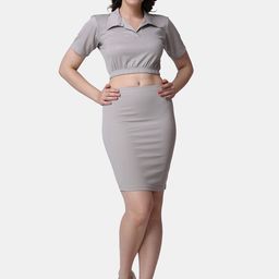 Popwings Spread Collar Crop Top & Pencil-Fit Skirt-image-28