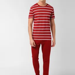 Peter England Men Red & White Striped Night Suit-image-90