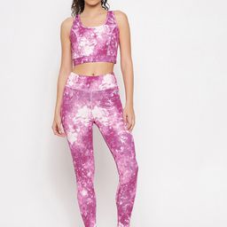 Clovia Women Pink Tie & Dye High RiseTracksuits-image-25