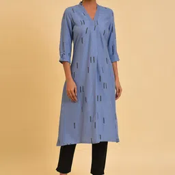 W Blue Geometric Printed Kurta With Trousers-picture-39