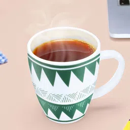 Larah by BOROSIL White & Green 2 Pcs Geometric Printed Opalware Matte Mugs-400 ML Each image 2