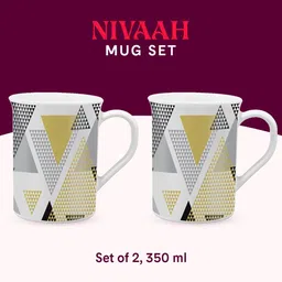 Larah by BOROSIL White & Black 2 Pieces Geometric Printed Opalware Matte Mugs-350 ML Each image 4