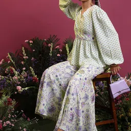 Vishudh  Floral Printed A-Line Top With Flared Palazzos image 3