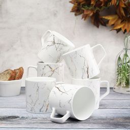 CLAY CRAFT White & Gold-Toned 6 Pcs Printed Ceramic Glossy Cups-40