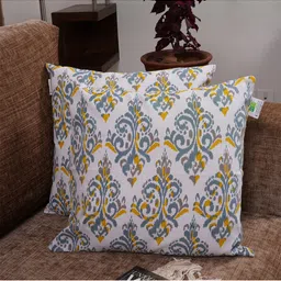 HOMEMONDE White & Yellow Set of 2 Geometric Square Cushion Covers-5