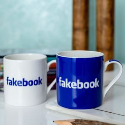 GOODHOMES White & Blue Set of 2 Printed Bone China Glossy Mugs-24