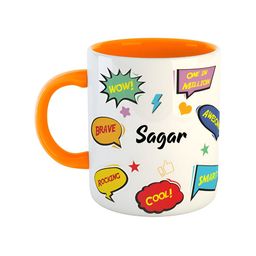 ARTBUG Orange & White Text Printed Personalised Ceramic Glossy Mug 350 ml-image-68