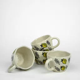 PUREZENTO White And Yellow Set Of 4 Hand Painted Ceramic Cups 210 ml Each image 2