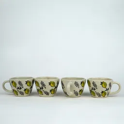 PUREZENTO White And Yellow Set Of 4 Hand Painted Ceramic Cups 210 ml Each image 4