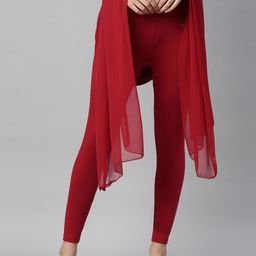 TWIN BIRDS Women Burgandy Solid Ankle Length Legging & Shawl-image-23
