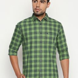 Basics Men Green Slim Fit Tartan Checked Casual Shirt-picture-4
