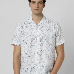 Peter England Casuals Men Cuban Collar Abstract Printed Cotton Casual Shirt-image-9