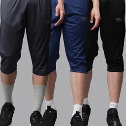 VIMAL JONNEY Men Black and Blue Pack of 3 Training or Gym Sports Shorts-image-1