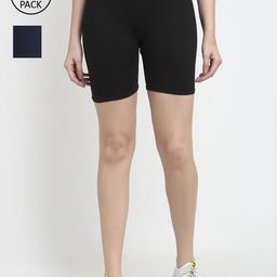 GRACIT Women Pack of 2 Black & Navy Blue Sports Shorts-picture-22