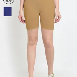 GRACIT Women Blue & Khaki Pack of 2 Biker Shorts-image-12