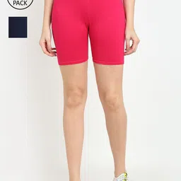 GRACIT Women Pink & Black Set Of 2 Biker Shorts-image-88