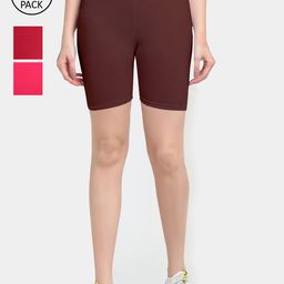 GRACIT Women Pack Of 3 Solid Regular Fit Mid-Rise Cotton Biker Shorts-picture-24