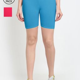 GRACIT Women Pack of 2 Blue & Magenta Biker Shorts-image-54