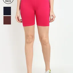 GRACIT Women Pack Of 3 Solid Regular Fit Mid-Rise Cotton Biker Shorts-picture-28
