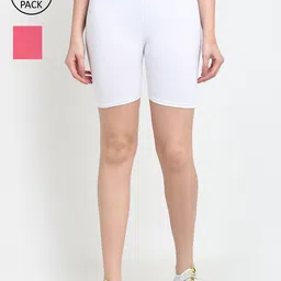 GRACIT Women White & Pink Pack of 2 Cycling Shorts-image-83