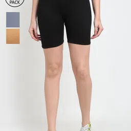 GRACIT Women Black, Grey & Yellow Set of 3 Lycra Biker Shorts-picture-54