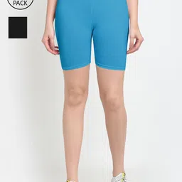 GRACIT Women Pack of 2 Black & Blue Cycling Sports Shorts-picture-11