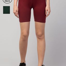 Apraa & Parma Women Olive Green & Red Pack Of 2 Slim Fit Cycling Sports Shorts-image-25