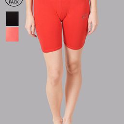 Apraa & Parma Women Pack of 3 Red, Black and Pink Slim Fit Cycling Sports Shorts-image-18