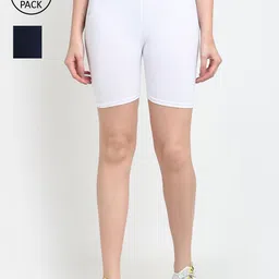 GRACIT Women Pack of 2 White & Navy Blue Biker Shorts-picture-16