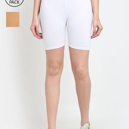 GRACIT Women Pack of 2 White & Beige Biker Shorts-picture-39