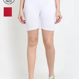 GRACIT Women Pack of 2 White & Red Biker Shorts-picture-40