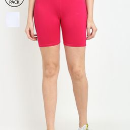 GRACIT Women Pack of 2 White & Pink Biker Shorts-13