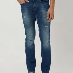 Mufti Men Slim Fit Mid-Rise Medium Shade Heavy Fade Low Distress Stretchable Jeans-image-42