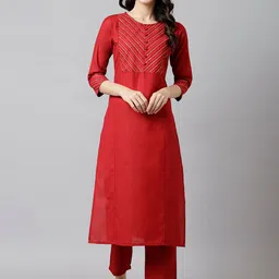 DECKEDUP Women Maroon Striped Block Print Kurta-image-20