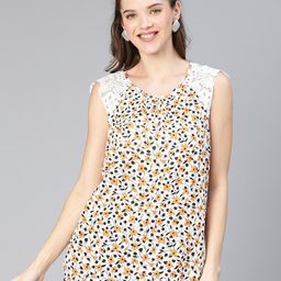 Oxolloxo Round Neck Floral Printed Lace Crepe Top-image-63