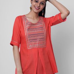 KALINI Women Coral Embroidered Top-image-40