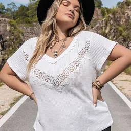 JC Mode Self Design V Neck Extended Sleeves Top-17