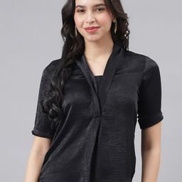 Latin Quarters V-Neck Casual Satin Top-17