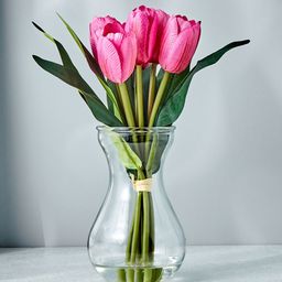 Home Centre Pink Artificial Tulips In Glass Vase-46