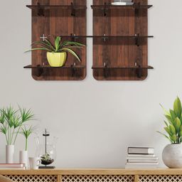 RANDOM Coffee Brown Set of 2 Rectangular Wood Modular Wall Shelves-22