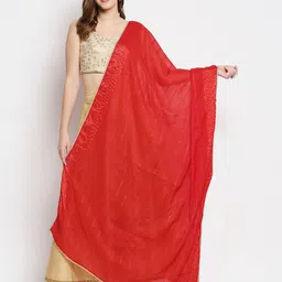 Dupatta Bazaar Red Embroidered Chanderi Dupatta with Sequinned-22