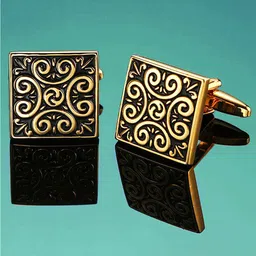 Peora Men Gold-Plated Textured Square Cufflinks-17